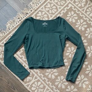 Hollister Dark Green Long Sleeve Square Neck Crop Top